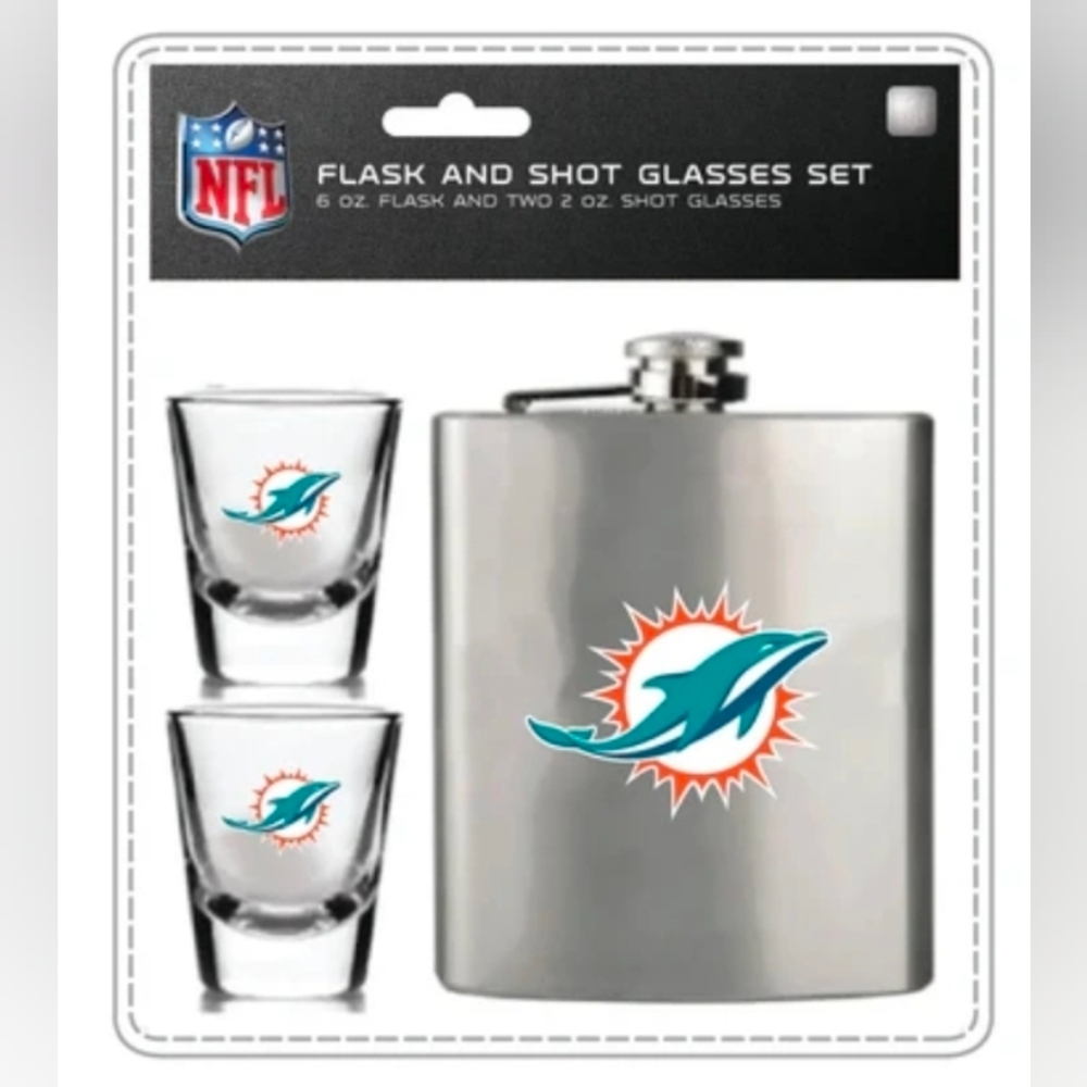 Miami Dolphins Flask and Shot Glass Set
